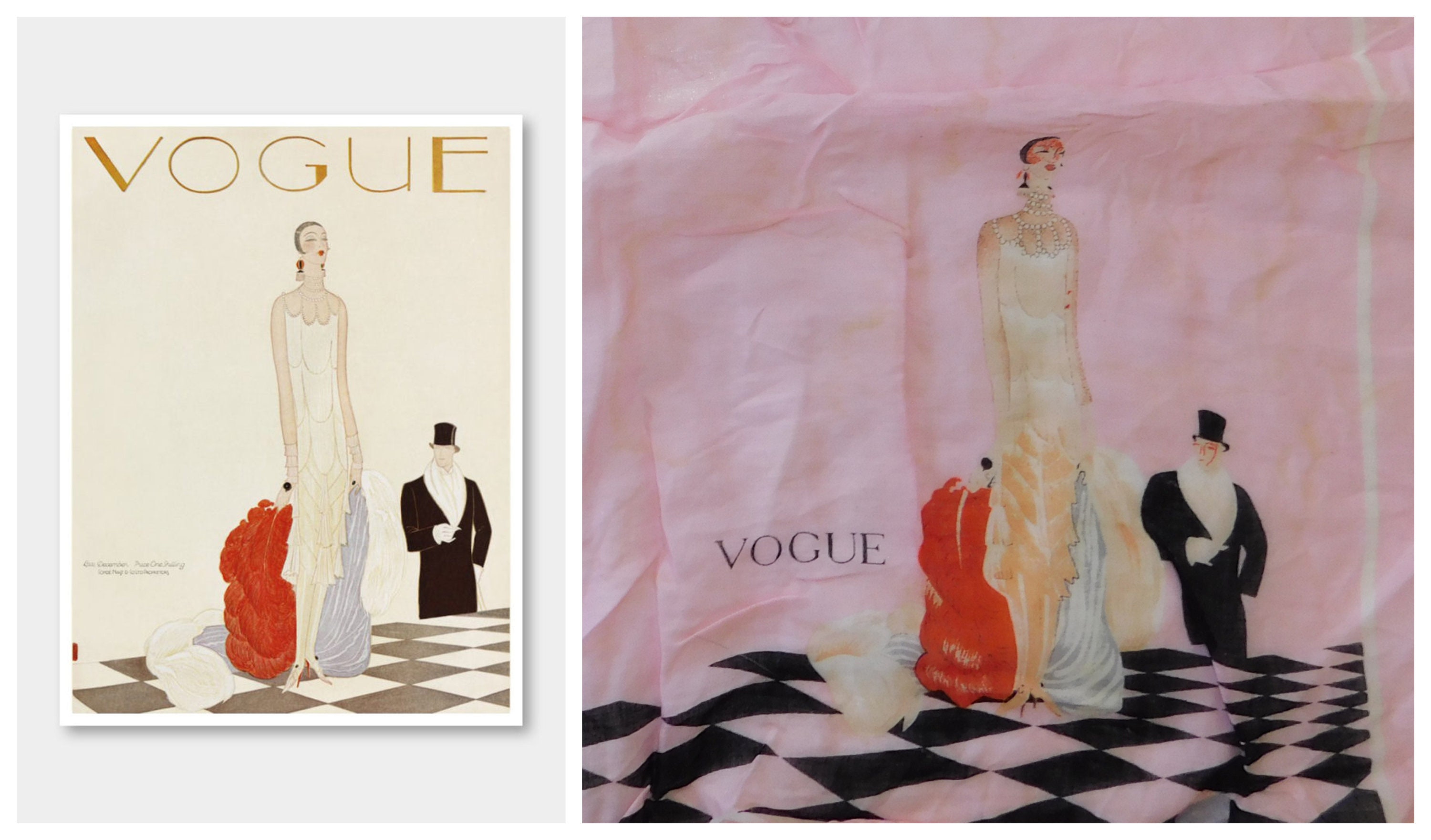 Rare 1920s Vogue Handkerchief Art Deco Helen Dryden Vogue Magazine April 1919 Flapper Handkerchief Accessories Scarves & Wraps Handkerchiefs 