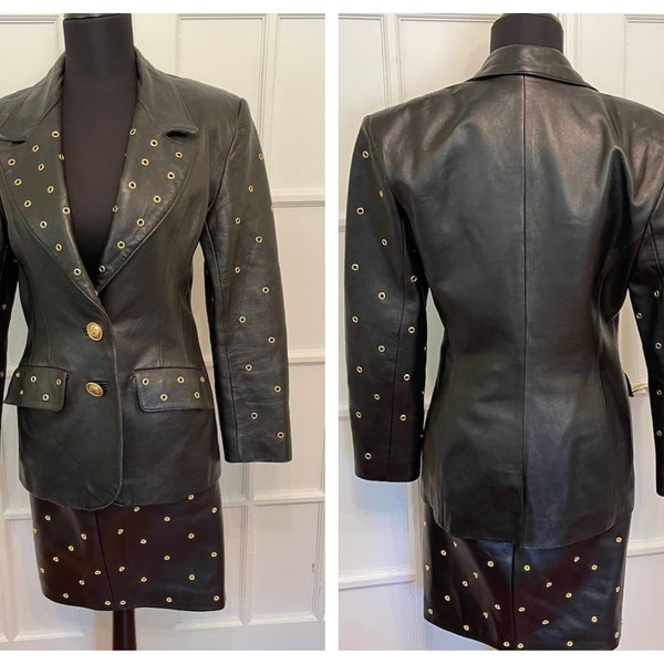 Vintage 80's Julian K Soft Leather Jacket and Skirt set Grommets See Measurement