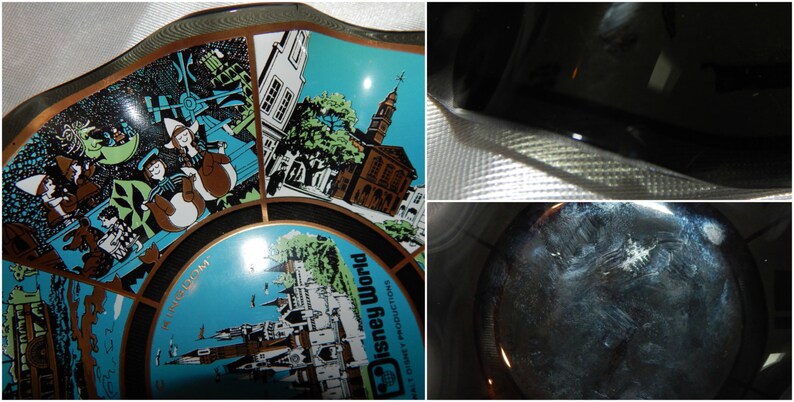 Disney Graphics Smoked Glass Dish Mid Century Mod Retro Houze Art Glass Vintage 60s Walt Disney World Souvenir Magic Kingdom