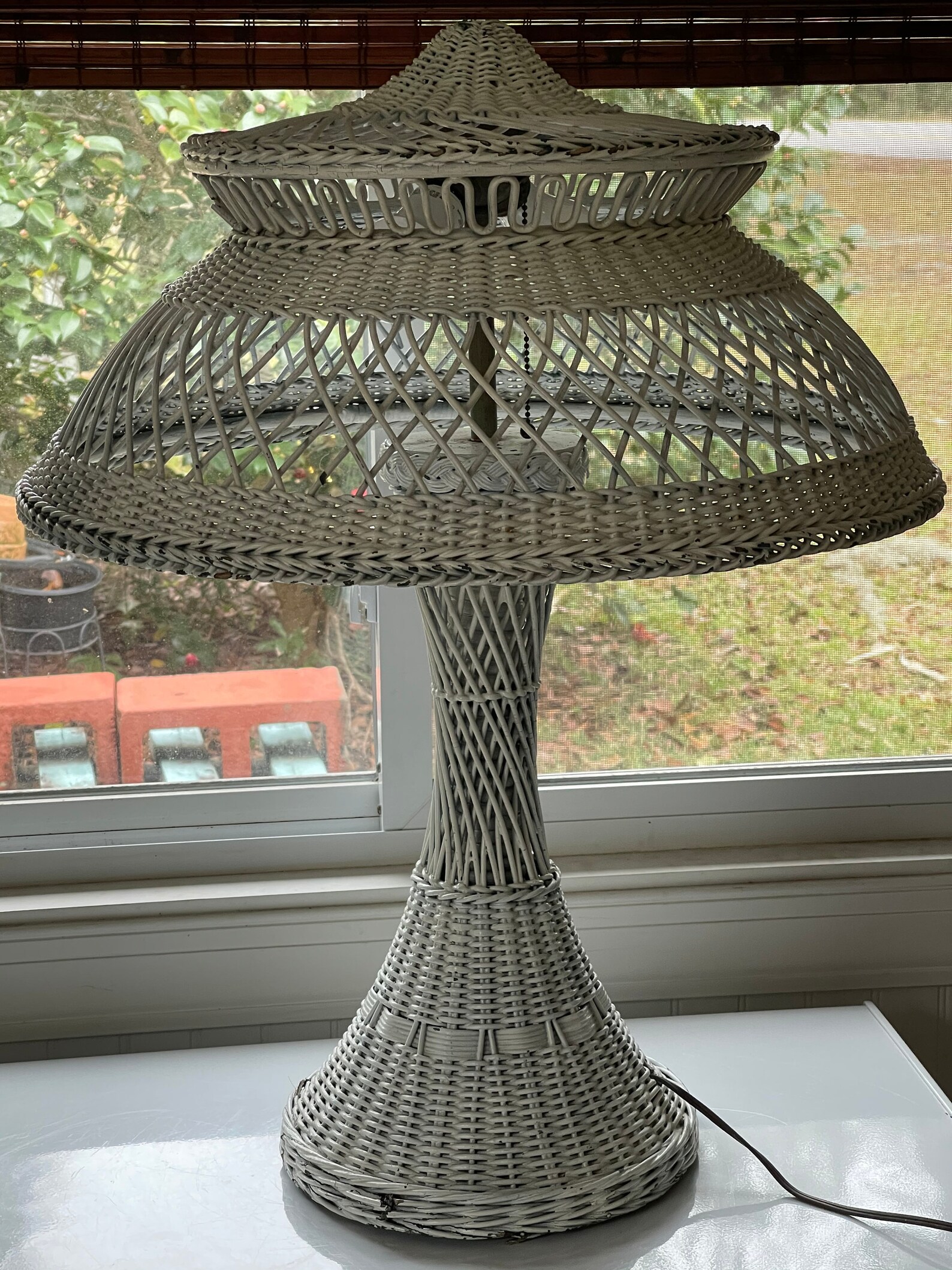 Antique Wicker Lamp Heywood Wakefield Style Large Wicker Table Etsy
