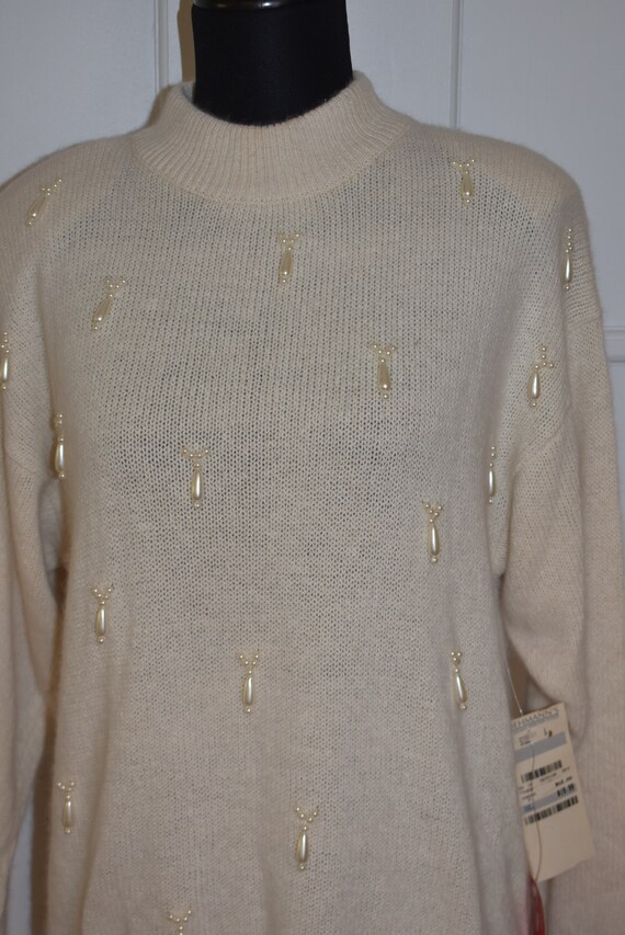 Vintage New Old Stock Ivory Fuzzy Sweater Lambswo… - image 3