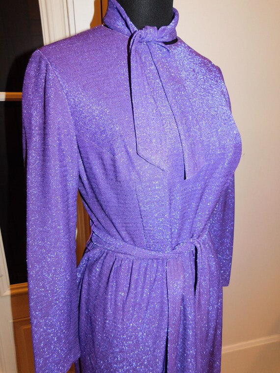 Vintage 70s Lurex gown Purple Shimmer Maxi Dress … - image 9
