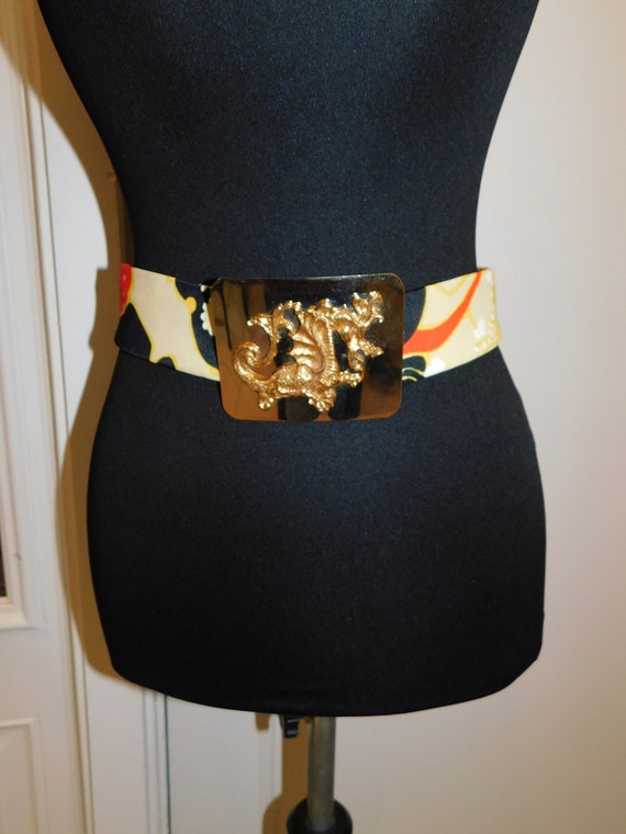 Vintage 70s Brass Dragon Asian Gold Belt Vintage B