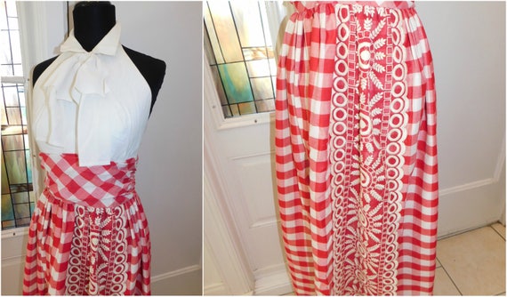 70s Gingham Maxi dress, Red White Plaid Dress, Re… - image 4