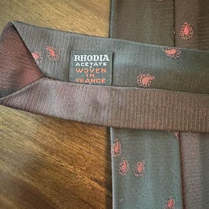 Vintage 50s Skinny Tie Rhodia Acetate Woven in France Red Black Tie Mid Century Necktie