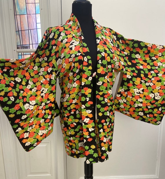 Vintage Happi Coat Japanese Kimono Print Floral Ki