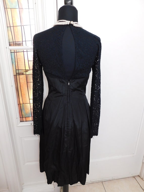 Vintage 1950s Black Crepe Rayon Lace nipped Waist… - image 6