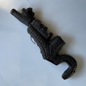 Vintage or Antique Indonesian Ethnic Ceremonial Ritual Wooden Pipe Hand Made Effigy Pipe Alligator Crocodile Pipe