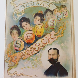 Antique 1900 Sheet Music Sen-Sen John Philips SOUSA March Beautiful Asian Gals Cover Sheet Music