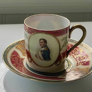 Antique Royal Vienna Portrait Demitasse Cup & Saucer Royal Vienna Beehive Shield Austria Napoleon Portrait Demitasse Cup Saucer