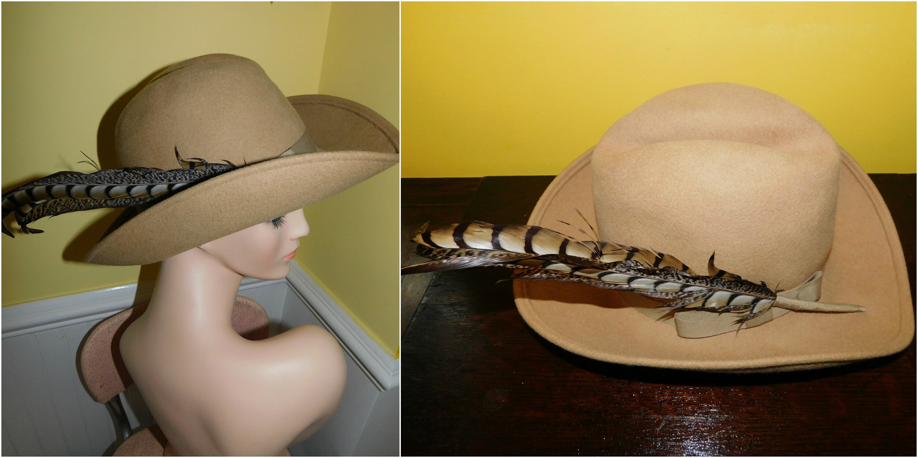 Vintage Tan Michelle Doeskin 100% Wool Felt Hat Fedora Brim  display picture 3