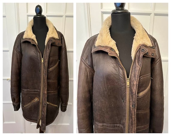 Vintage Leather Shearling Coat, 70's Hippie Sheep… - image 1