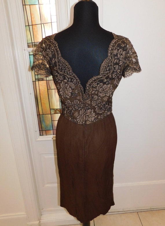 1950s silk & lace wiggle dress • vintage 50s dres… - image 4