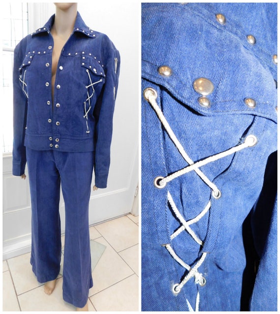 70s Studded Western Pants Suit Vintage Western Hig