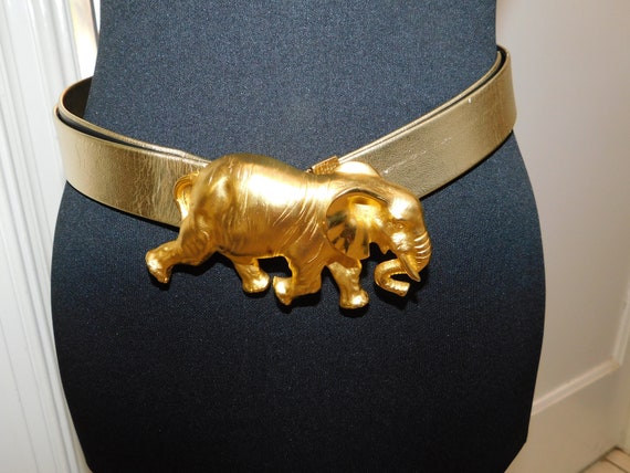 Vintage Doreen Ryan Gold Elephant Belt Elephant S… - image 1