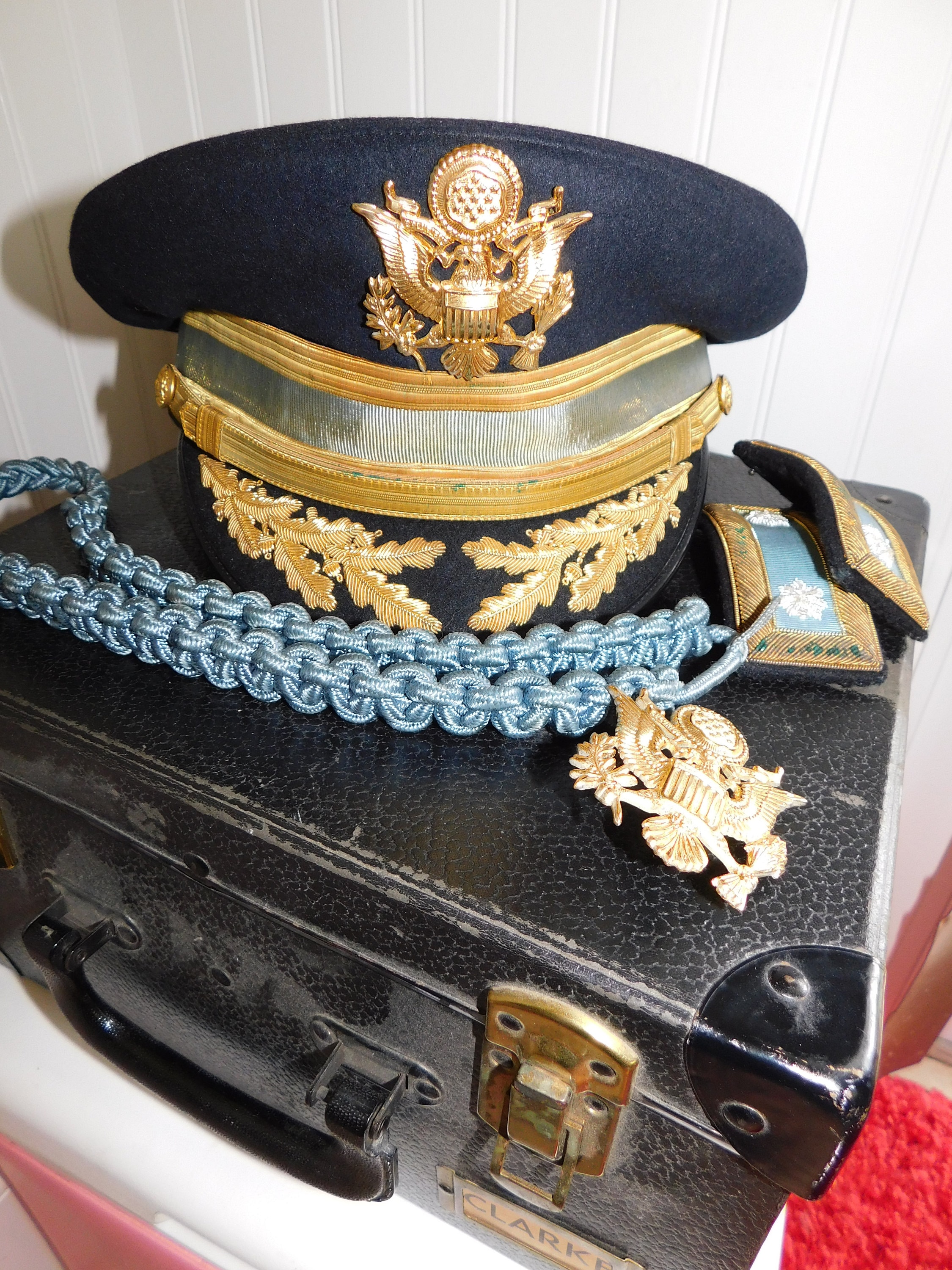 Vintage 1940s US Army Military Hat Wool Visor Cap Rattan