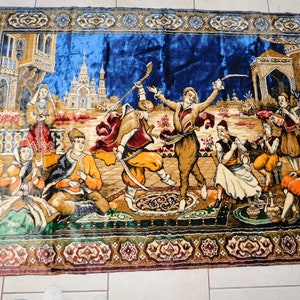 Large Vintage Middle Eastern Turkish Dancer Wall Tapestry Fringed Vintage Rug 78" x 48"