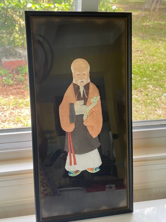 Vintage 3D Japanese Silk Asian Wall Hanging Diorama Style Art Old Man Wall Art 18 X 9 Etsy Canada