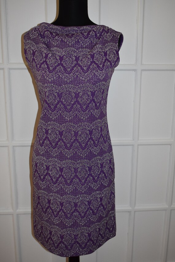 Vintage 60s Purple Silver Metallic Dress Boat nec… - image 2