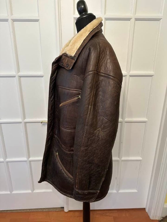 Vintage Leather Shearling Coat, 70's Hippie Sheep… - image 6