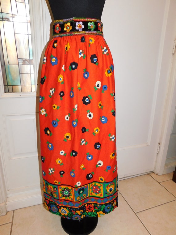 Vintage Folk Skirt 60's 70's Boho Mod Danish Prin… - image 2
