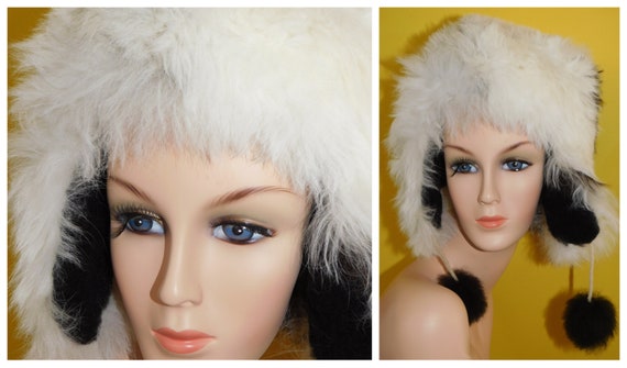 Vintage Tuscan Fur Pom Pom Ski Hat Sheepskin Shea… - image 1