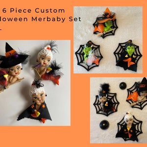 CUSTOM ORDER Halloween Vintage Style Mermaid Baby Set Halloween Mermaid Wall Plaque  Plaster Mermaid Halloween Décor