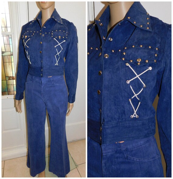 70s Western Wear Studded Denim Pants Suit 70s West