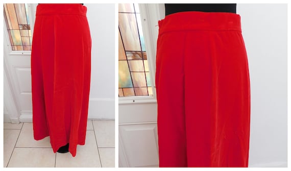 Vintage 70s Red Velvet Maxi Skirt Velveteen Cotton