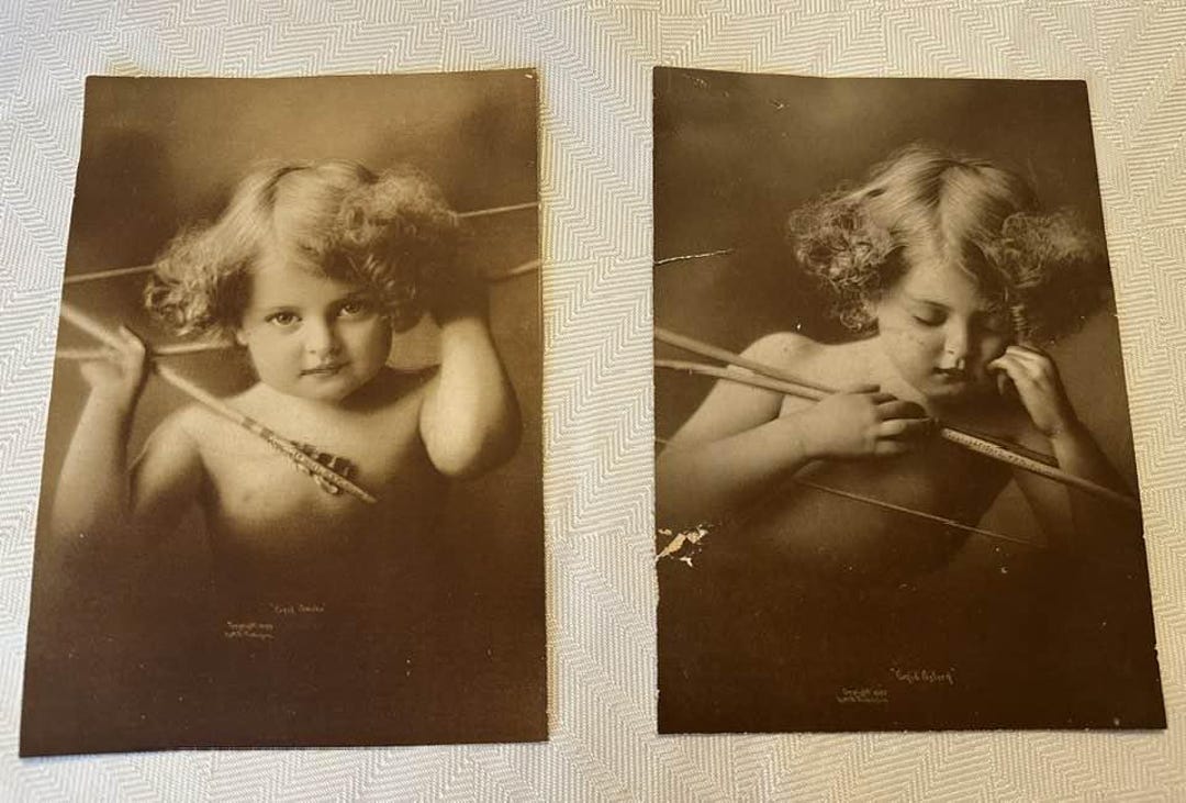 Vintage Pair Antique Photos Cupid Asleep Cupid Awake 1897 by Morris ...