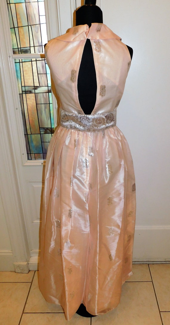 Vtg 60s Pastel Silver Peach Maxi Gown Peter Pan C… - image 7