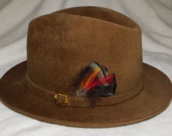 Vintage Tan Michelle Doeskin 100% Wool Felt Hat Fedora Brim 