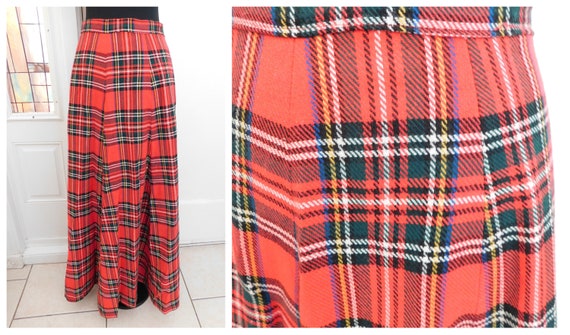 Vintage Red Tartan Plaid Wool Blend Maxi Skirt A L