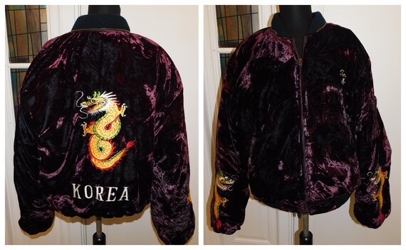 Vintage Purple Crushed Velvet Military Bomber Jack