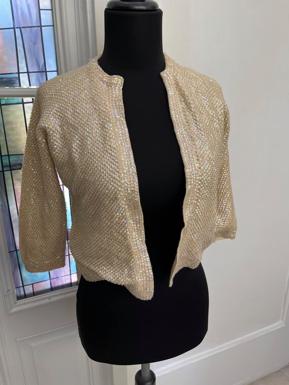1950s Gold Sequined Beaded Cardigan Style Pinup S… - image 2