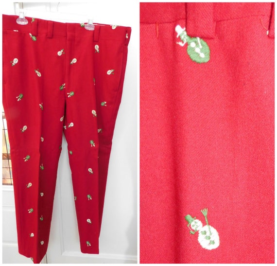 1950s Mens Pants Novelty Pants Red Wool Christmas