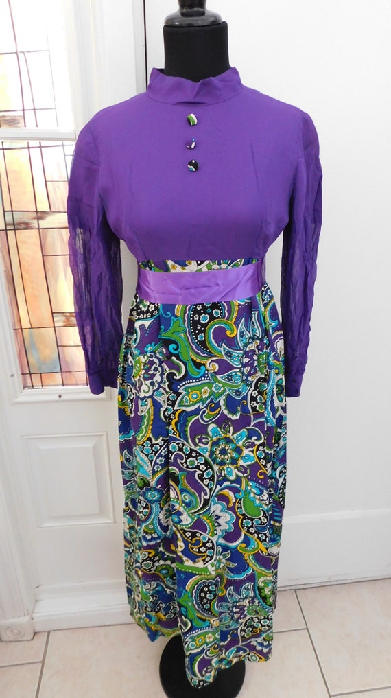 1960's Royal Purple Rayon Crepe Psychedelic Op Ar… - image 2