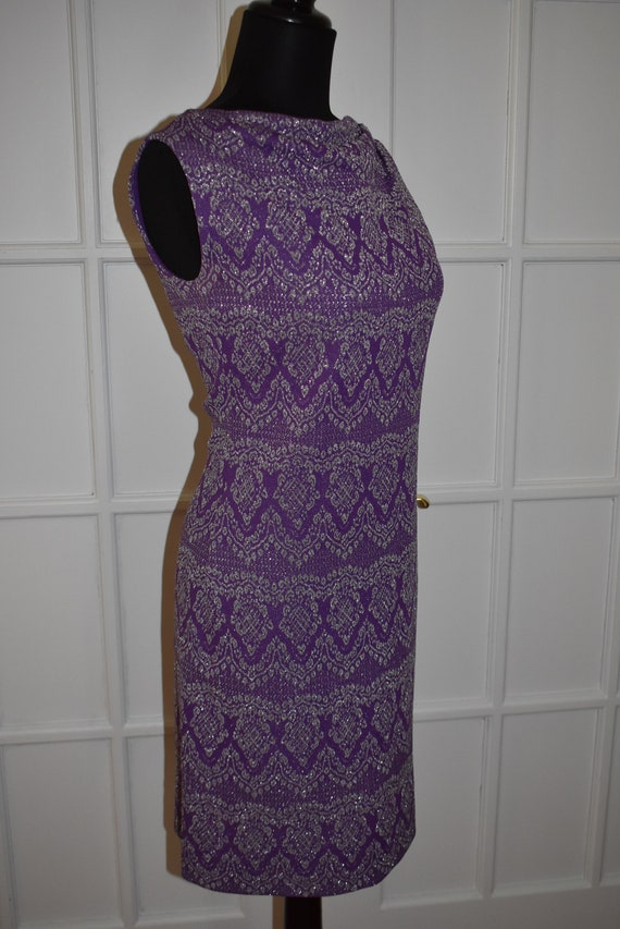 Vintage 60s Purple Silver Metallic Dress Boat nec… - image 5