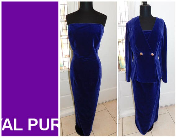 Royal Purple Velvet Long Cocktail Dress & Jacket P