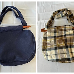 Vintage Pair 1960s Triminghams Bermuda Smiths Bermuda Plaid Tartan Navy Blue Wool Bag Purse Original 60s Bermuda Handbags