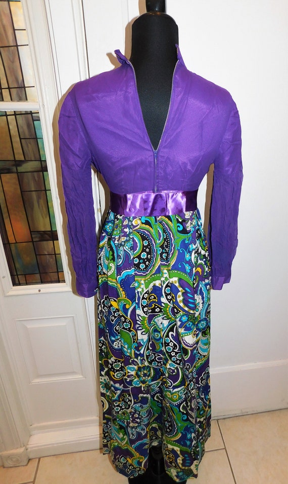 1960's Royal Purple Rayon Crepe Psychedelic Op Ar… - image 7