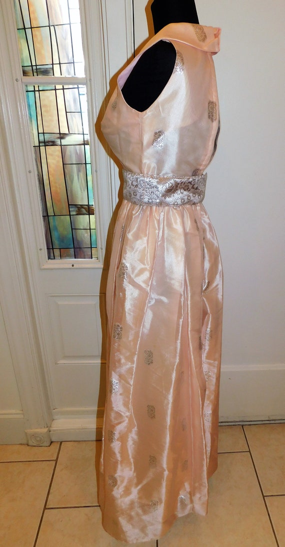 Vtg 60s Pastel Silver Peach Maxi Gown Peter Pan C… - image 6