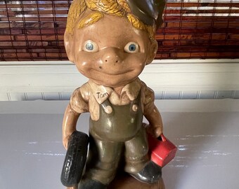 Vintage 70s Smiley Ceramic Mechanic Boy Figure Sears Automotive