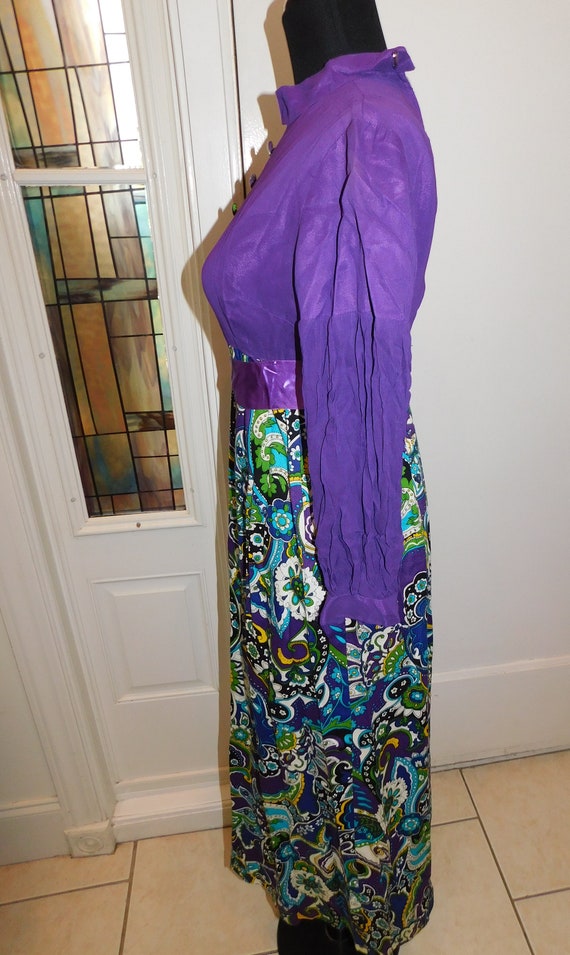 1960's Royal Purple Rayon Crepe Psychedelic Op Ar… - image 6