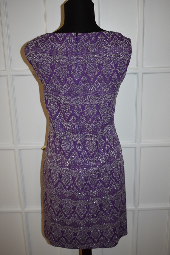 Vintage 60s Purple Silver Metallic Dress Boat nec… - image 7