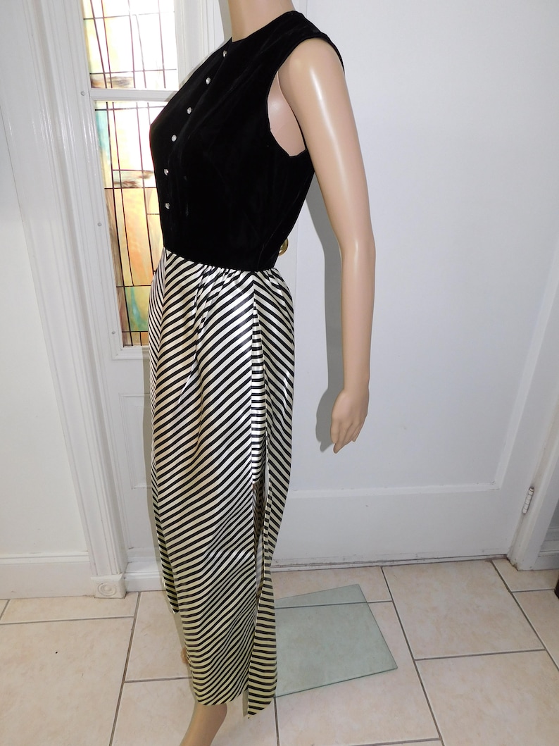 Thigh High Velvet Gown Couture Jackie O Formal Gown| Small Medium Vintage 60s Built in Shorts Zebra Striped gown Striped Gown