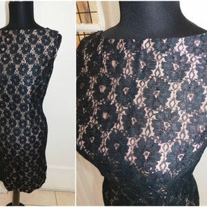 1950s Black Lace wiggle dress • vintage 50s dress • 50&#39;s hourglass cocktail dress 34&quot; chest