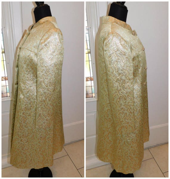 60s Chartreuse Brocade Cocktail Dress, Dress Coat… - image 3