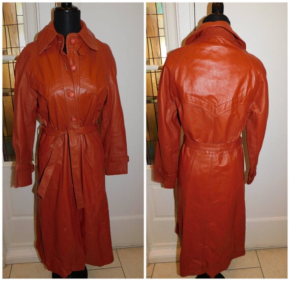 Vintage 70s Leather coat, long leather 70s Coat, R
