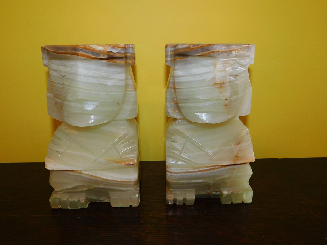Vintage Tiki Aztec Alabaster Marble Hawaiian Bookends Ethnic Etsy